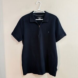 French Connection Navy Ribbed Polo Shirt with Half Zip Collar
